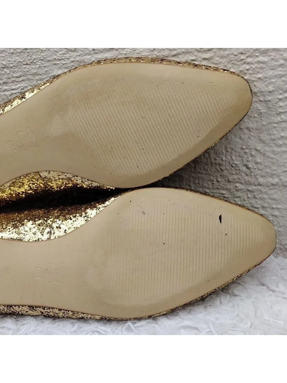 Talbots Gold Glitter Metallic Closed Almond Toe Slip On Leather Lined Flat Shoe